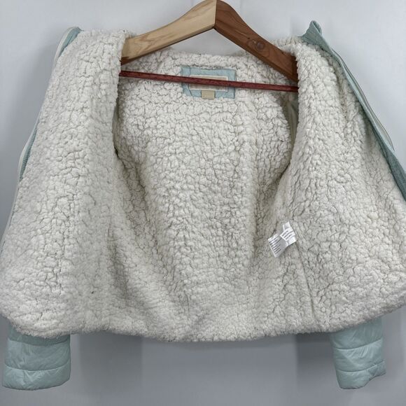 Michael Kors Girls Jacket 10 12 Medium Sea Foam Green Puffer Sherpa Hooded - Picture 8 of 12